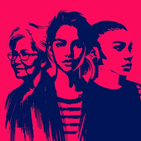 Portraits of three women with differences in age and ethnicity.
