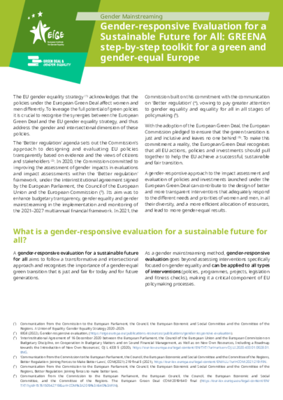 Gender-responsive Evaluation for a Sustainable Future for All: GREENA step-by-step toolkit for a green and gender-equal Europe