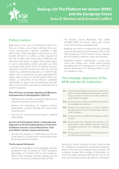 Beijing+20: The Platform for Action (BPfA) and the European Union Area E: Women and Armed Conflict