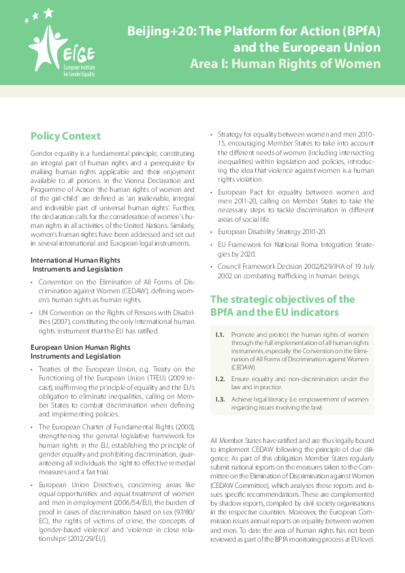 Beijing+20: The Platform for Action (BPfA) and the European Union Area I: Human Rights of Women