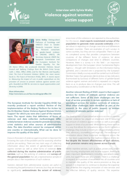 Violence against women: victim support - Interview with Sylvia Walby